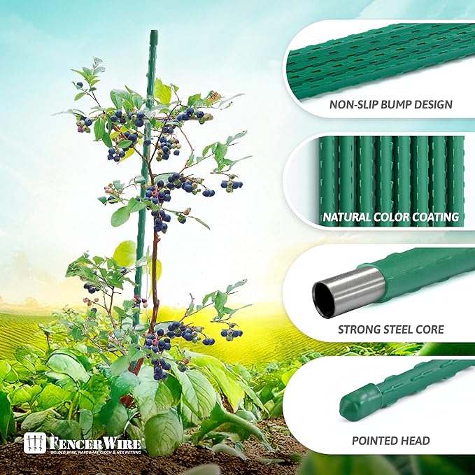 Fencer Wire 25 Pack of 5ft / 60 Inch Durable Metal Plant Supports Garden Stakes, Plant Stakes, Garden Poles for Outdoor & Indoor, Plant Support and Sticks for Tomato, Potted Plants, Beans, Cucumbers