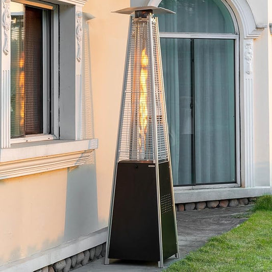 Nuu Garden Outdoor Propane Patio Heater, 48,000 BTU Pyramid Outdoor Heater with Wheels, Hammered Bronze Tower Portable Heater with Quartz Glass Tube, Black