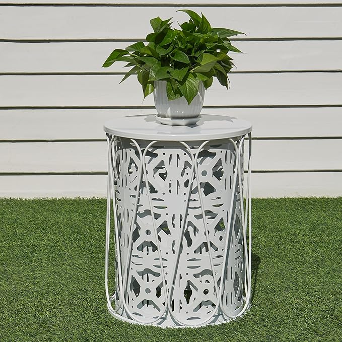 Y&M Set of 3 Stacking Coffee Table for Living Room, Round Metal Coffee Table, Indoor End Tables, Outdoor Garden Stool with Heavy Duty Metal Frame Modern Industrial Decor - Pure White (Ship from US)