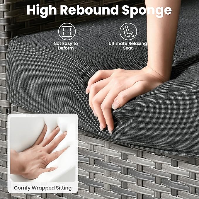 ovios Patio Furniture Set, 7 Pieces Outdoor Wicker Sofa Couch with 4 Chairs, Ottomans and Comfy Cushions, All Weather High Back Rattan Conversation Set, Black