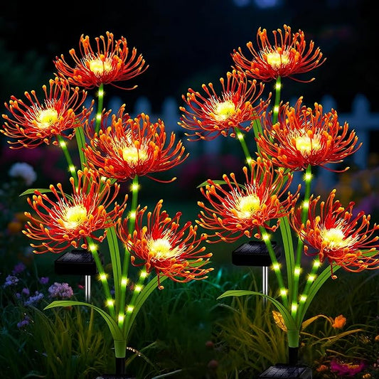 Solar Outdoor Lights Orange Spider Lily – 4 Pack 12-Head Waterproof Garden Flower Lights with Glowing Stems,Decorative Solar Powered Yard,Patio &Lawn Decor,Christmas &Gardening Gifts for Women Grandma