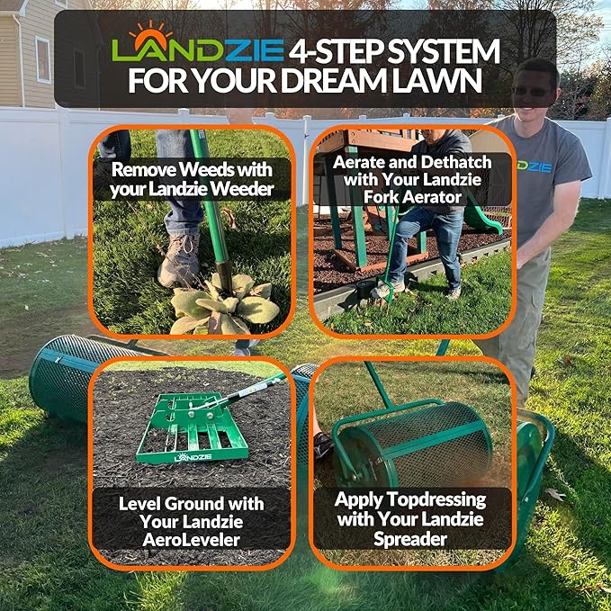 Landzie AeroLeveler - The Lawn Leveling Rake That Never Flips - Patented inch Wide Pneumatic Lawn Level for Yard, Dirt, Soil, Sand, Provides Stability and Control (Pneumatic 24" Leveling rake)