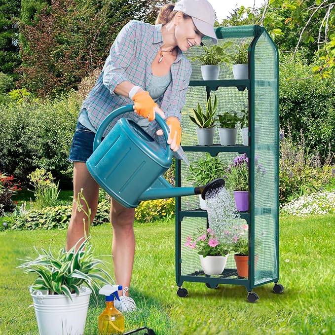 Ohuhu Mini Greenhouse for Indoor Outdoor, Small Plastic Plant Green House with Locking Wheels Portable Greenhouses with Durable Cover for Seedling, Ideal Gardening Gifts for Women Men Green
