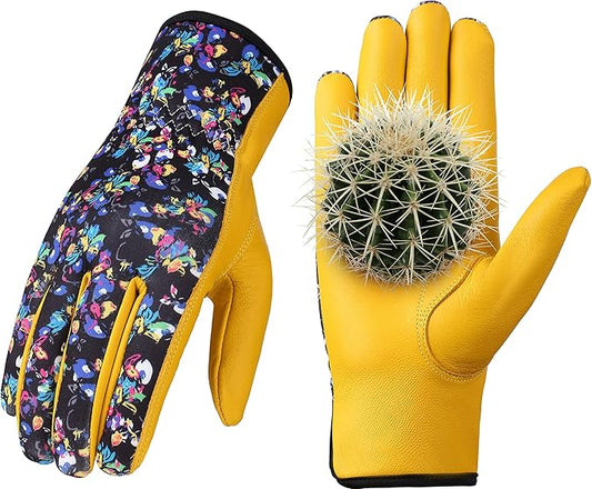 Bamllum Leather Gardening Gloves for Women - Working Gloves for Weeding, Digging, Planting, Raking and Pruning