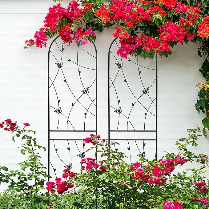 2 Pack Metal Garden Trellis for Climbing Plant Rose Stand, Black Outdoor 86.7'' Tall Flower Support Iron Garden Fence (86.7'' H, 2pack)