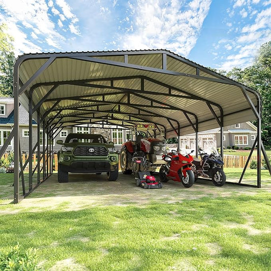Carport Canopy 20’X30’ Heavy Duty Car Port Galvanized Steel Roof, Reinforced Stable Triangle Frame for Snowy Windy Metal Carports Enhanced Base Car Tent for Car,RV,Pickup,Boat,Truck,Tractor