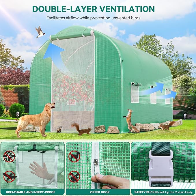 YITAHOME 10x6.5x6.5ft Greenhouses Large Walk-in Green House Heavy Duty Tunnel Green Houses Outdoor Portable Plant Gardening Upgraded Galvanized Steel Frame Zipper Doors 5 Crossbars Garden