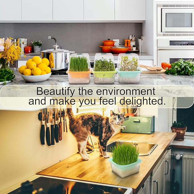 Microgreen Growing Trays, LUVCSOY Sprouting Tray with Humidity Dome, 1.2 mm Small Mesh Holes, BPA Free, Sprouter Kit for Growing Mirco Seeds, Like Broccoli, Alfalfa, Radish, Clover - 4 Pack | Clear