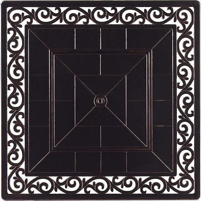 Oakland Living Black Aluminum Patio Fire Table Set with Four Club Chairs with Black Cushions