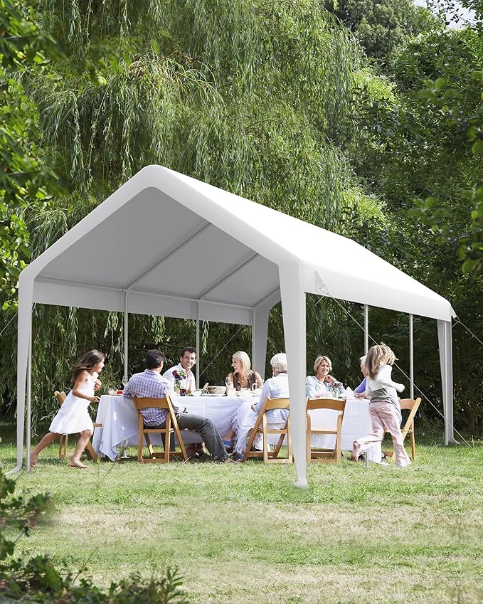 12x20 Ft Carport, Heavy Duty Portable Garage with Roll-Up Doors & 4 Windows,200g PE Tarp Waterproof & UV Protected,All-Weather Design,for Car, Boat, Truck, Motorcycle, ATVs, and SUV