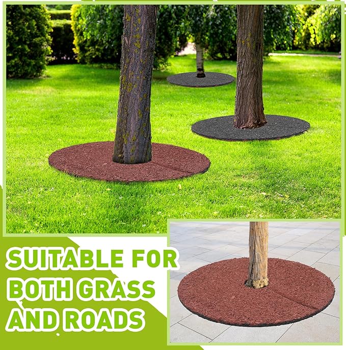 Peryiter 6 Pcs Rubber Mulch Tree Ring Heavy Duty Rubber Mulch Mat Tree Protector Weed Barrier Mats Round Root Barrier for Weed Grass Control Root Protection (24 Inches)