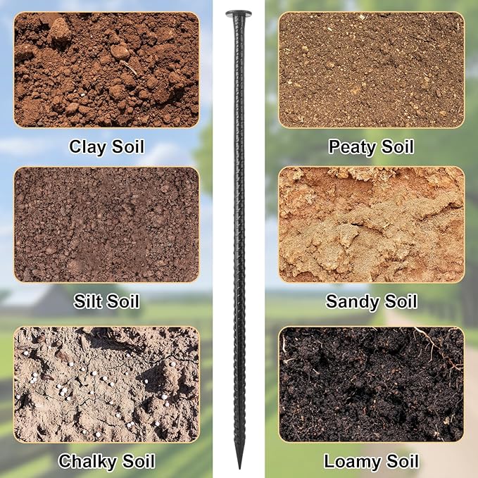 MIVIDE 12 Pack 16 Inch Black Rebar Stakes, 1/2 Inch Diameter, Galvanized Steel Ground Anchors, Heavy Duty Metal Rebar Stakes for Speed Bumps, Garden Plants, Wheel, Wood, Tent