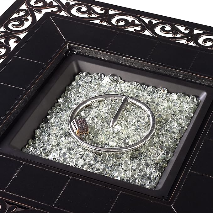 Oakland Living Black Aluminum Patio Fire Table Set with Four Club Chairs with Black Cushions