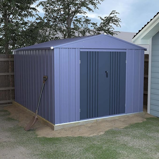 MUPATER 8x12 FT Outdoor Metal Storage Shed, Waterproof Garden Tool Shed Kit with Lockable Doors, Garden Furniture Tools Storage Shed House with Vents for Backyard, Patio, Grey