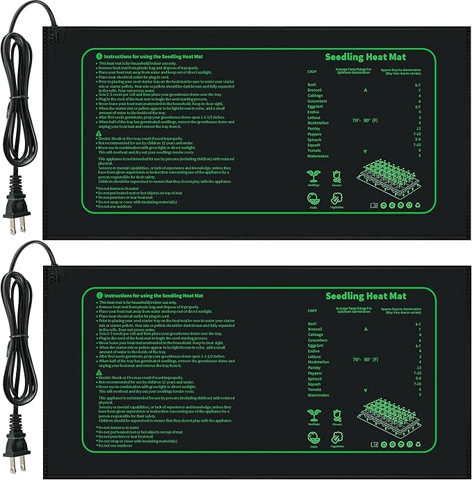 Seedling Heat Mat for Seed Starting,10" x 20.75" Waterproof Heating Pad for Indoor Plants Germination (2 Pack)