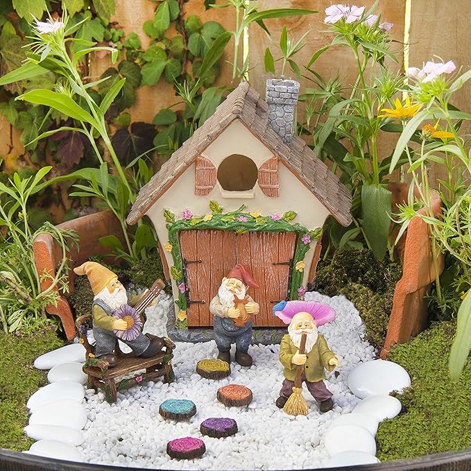Meadow & Oak Fairy Garden House Kit - Complete with Fairy Garden Accessories, Butterly Seat, Bird Bath, Stepping Stones, Magnetic Door Closure for Indoor/Outdoor Fairy House