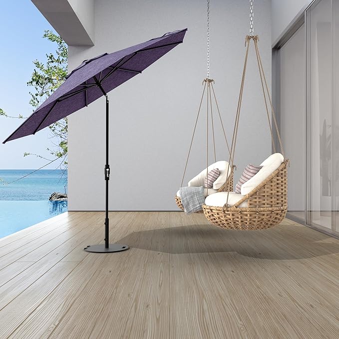 Midtown Umbrellas The Swilt 9 Feet Patio Umbrella in Terylast Purple Texture Polyester Fabric - Fiberglass Ribs, Auto-Tilt Aluminum Frame For Backyard, Deck, Garden, Pool - White Pole