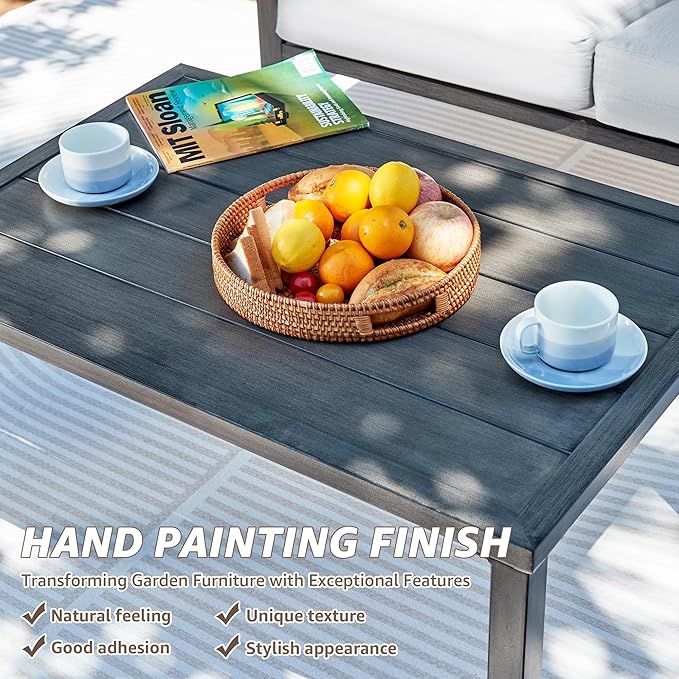 NATURAL EXPRESSIONS 4 Pieces Patio Furniture Sets, Modern Metal Outdoor Conversation Sets with High Back All Weather Hand-Woven Rope Rocking Swivel Chairs, Loveseat, Metal Table, 5.5" Thick Cushions