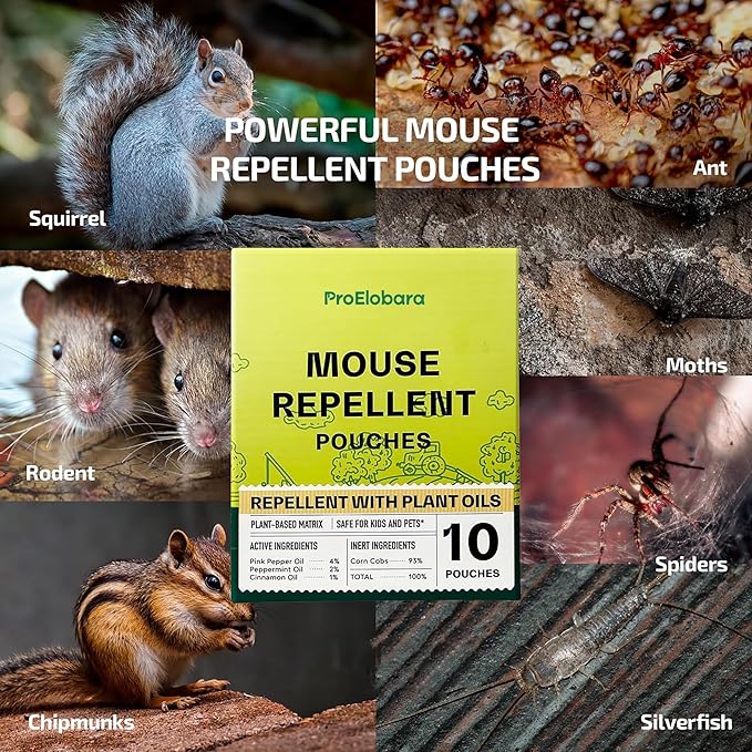 Mouse Repellent Pouches with Peppermint Oil: Natural Rodent Repellent Indoor to Get Rid of Rats, Mice, Squirrels - Safe for Pets and Kids, Rat Repellents for House, Car, Outdoor