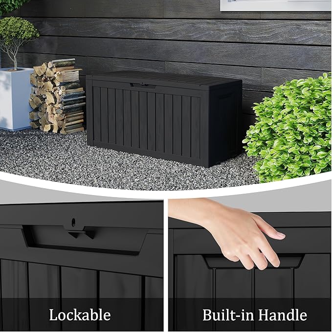 80GAL PLUS Rolling Black Outdoor Deck Box with Lock Hole - Waterproof, SGS - Certified UV Protection, All - Weather Resin, Easy to Move for Poolside or Patio Storage, Effortless Setup