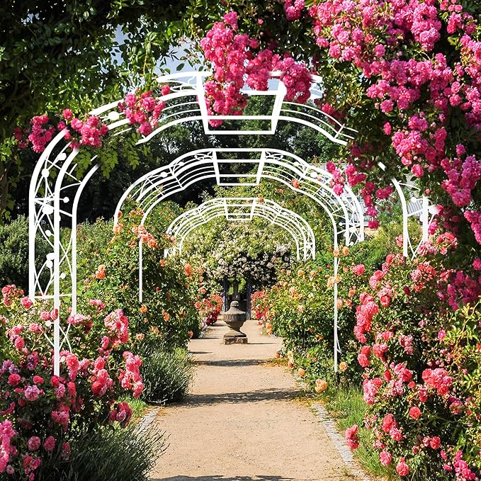 Metal Garden Arch 98.4" H Garden Arbor Trellis for Outdoor Climbing Plants Support Rose Lawn Tall Large Wedding Archway (Cream White, XL)
