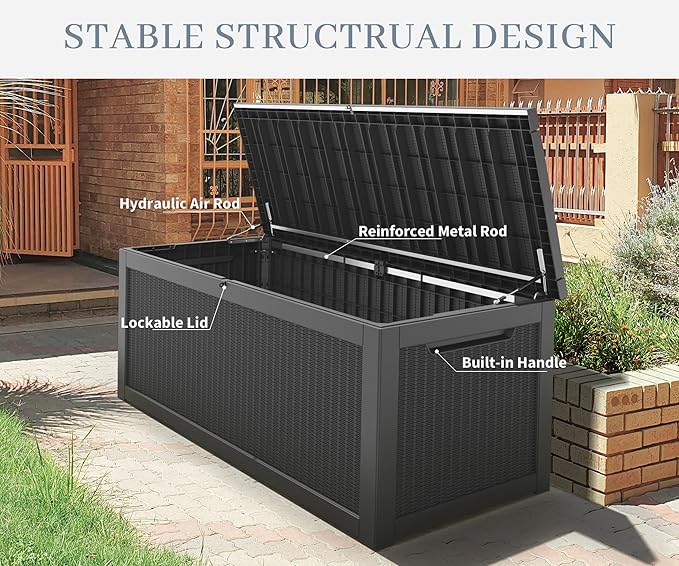 NUNU LAB 260 Gallon Outdoor Storage Box,Resin Large Sturdy Deck Box, Backyard Outside Storage Box Waterproof with Double Wall Panels,Package Delivery Box,Garden Box,Tool Box,Outdoor Hose Storage Bin