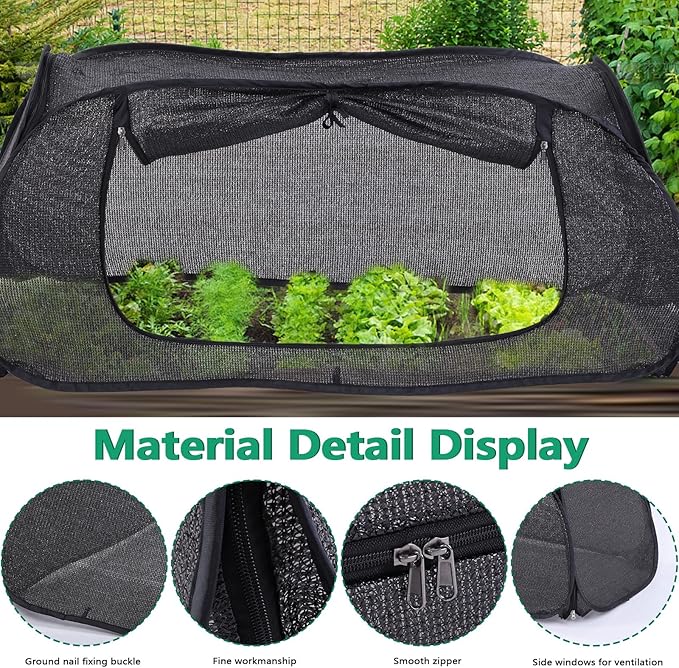 Garden Cover for Raised Flower beds, Plant Protection Hoods and Garden mesh Tents - 70% Sun-Blocking Shade Cloth with Metal pegs and Roll-up Zipper Door,safeguarding Plants from Birds