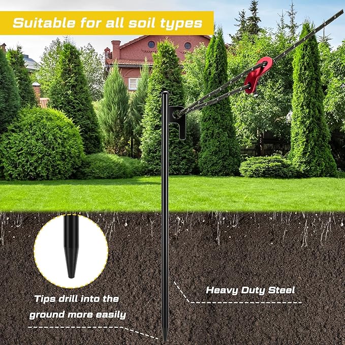 Sintuff 36 Pcs Heavy Duty Tree Stake Kits Stake and Support for Young Leaning Tree Anchor Straightening Kit, 15.8'' Support Straps, 11.8'' Steel Stakes, 13.12ft Rope(Army Green)