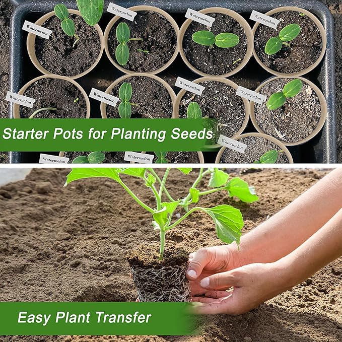 Peat Pots, 60 Pack Plant Starter Round Nursery Pot with Drainage Holes, Garden Germination Seedling Pots with 30 Plant Labels (4 Inch)