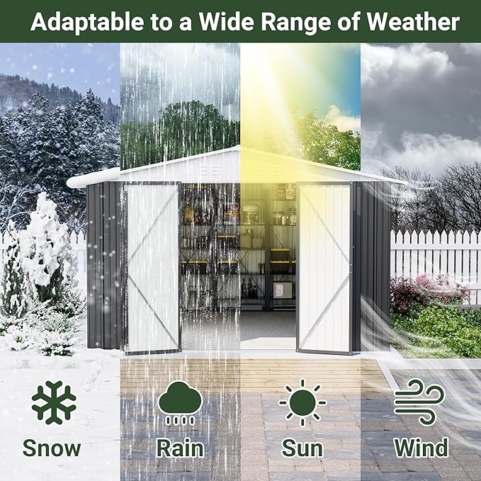 Polar Aurora 10x12 FT Outdoor Storage Shed, Utility Metal Tool Storage with Lockable Doors and Updated Frame Structure, Metal Garden Shed for Backyard, Patio Lawn, Black, White