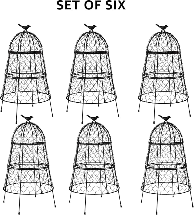 Pack of 6 Heavy-Duty Chicken Wire Plant Cloches – Rustproof Garden Protectors and Plant Cages for Vegetables and Flowers – Safeguard Plants from Deer and Critters – 20” x 12”