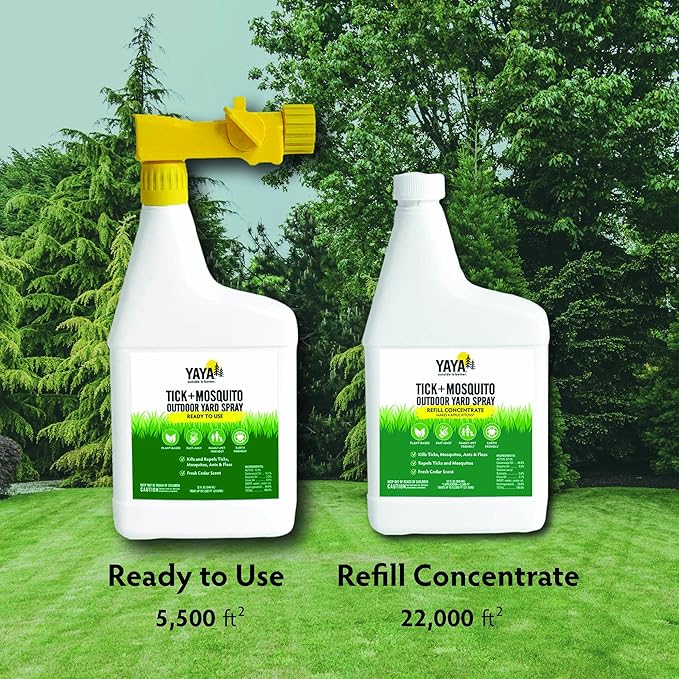 Ready-to-Use Tick + Mosquito Outdoor Yard Spray – Made with Essential Oils, Plant-Derived, Easy Do-It-Yourself Treatment, Safe to Use Around Kids, Pets and Plants – 32 oz