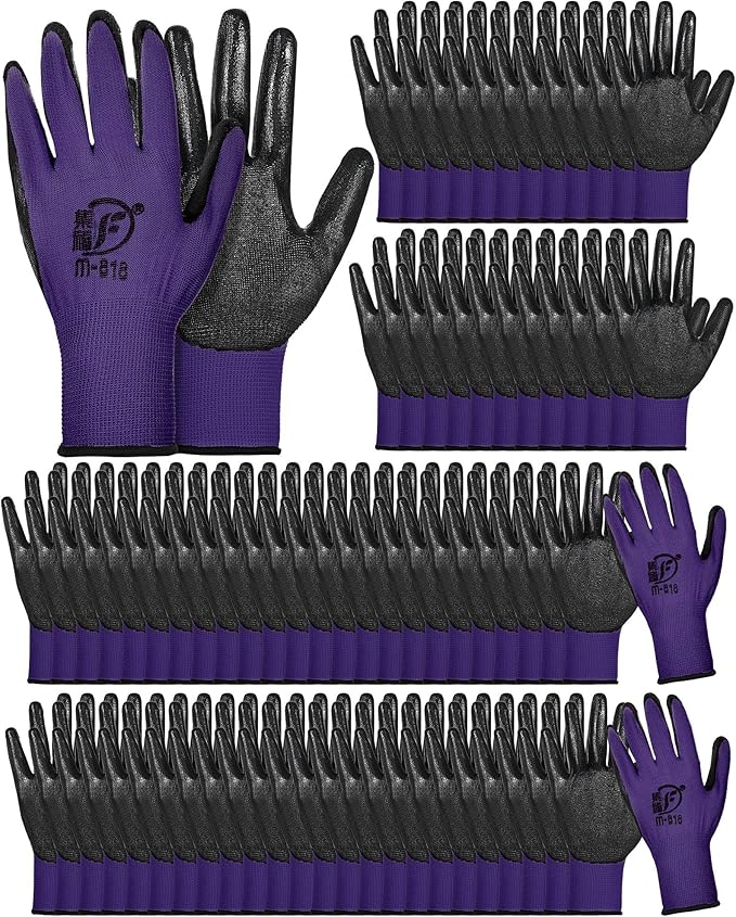 72 Pairs Gardening Work Gloves Bulk for Men Women, Rubber Coated Garden Multipack Safety Construction Glove