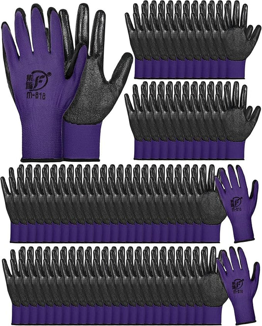 72 Pairs Gardening Work Gloves Bulk for Men Women, Rubber Coated Garden Multipack Safety Construction Glove
