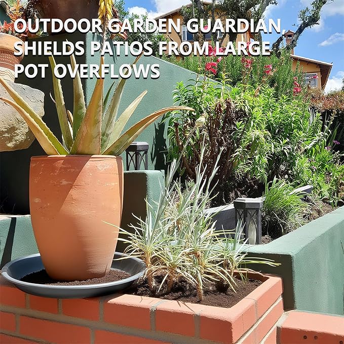 6 Pack 15 Inch Gray Plant Saucer Trays, Heavy Duty Plastic Planter Bases for Big Flower Pots, Durable Water Catcher Plates Indoor Outdoor Use