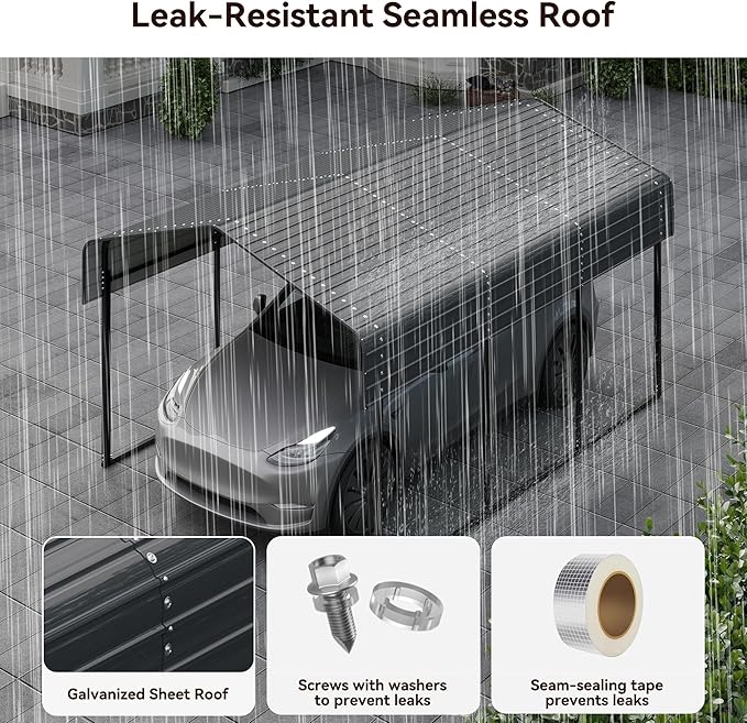 10x15FT Heavy Duty Metal Carport Canopy with Galvanized Steel Roof, Multi-Use Shelter Outdoor Garage for Car, Boat, Party,Gray