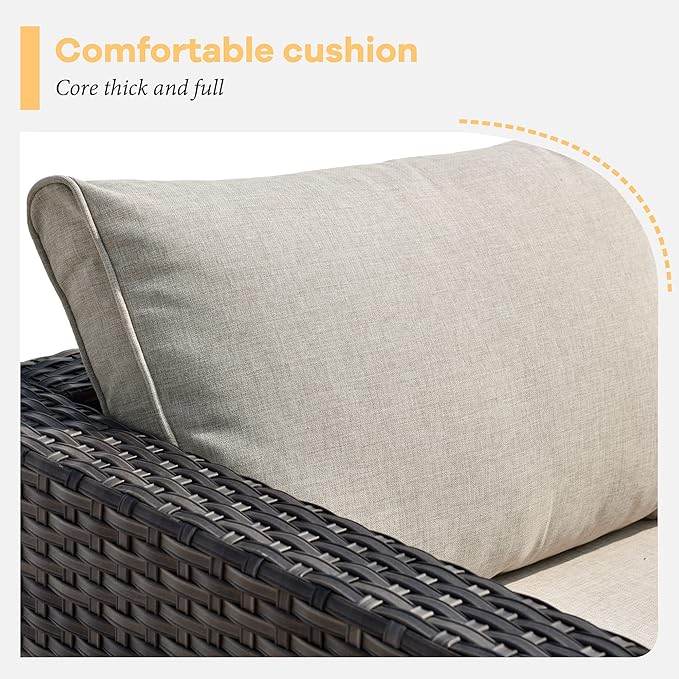 HOOOWOOO 8 Piece Patio Sectional Furniture Set with Swivel Rocking Chairs,Modern Wicker Outdoor Conversation Sofa Sets,Weather Resistant Modular L Shaped Outside Couch Set(Beige)