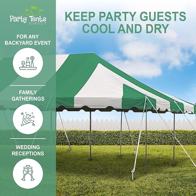 Party Tents Direct 20'x 40' Weekender Canopy Pole Tent with Sidewalls - Easy Up Canopy Tent with 160 Person Capacity - Outdoor Canopies for Parties, Weddings, and Events (Green/White)