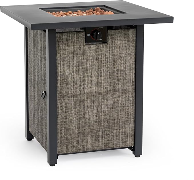 28'' Propane Fire Pit Table, 50,000 BTU Steel Gas FirePit for Outdoor, Fire Table with Lid, Add Warmth & Ambience to Gatherings and Parties On Patio Deck Garden Backyard, Grey.