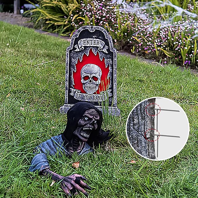 EBaokuup 12PCS Halloween Tombstone Stakes, 6.6"X3" Tombstone Metal Stakes, T-Shaped Ground Stakes for Halloween Outdoor Yard Lawn Foam Graveyard Decorations Decorations