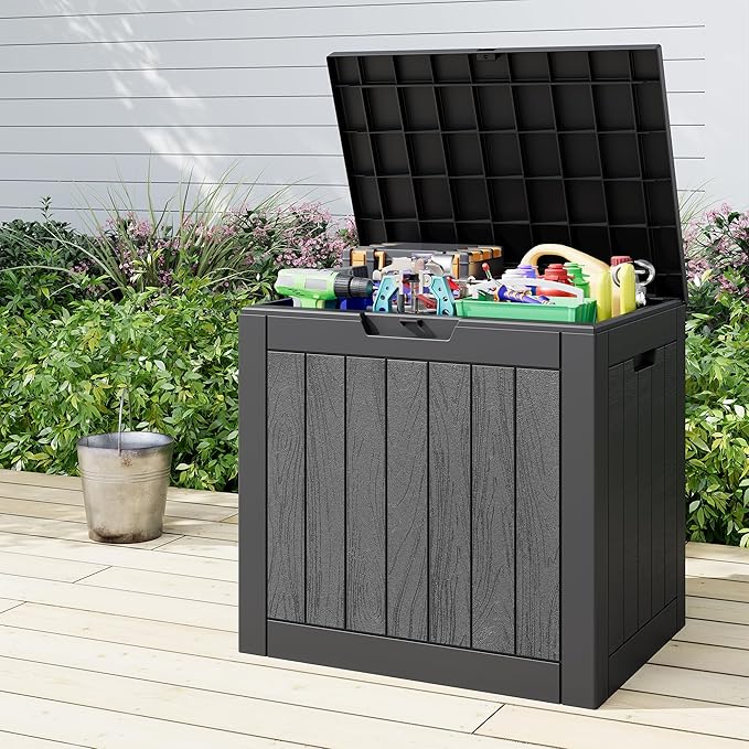 33 Gallon Outdoor Storage Box, Waterproof Resin Deck Box for Indoor & Outdoor Use – Lockable Patio Storage Bin for Garden Tools, Package Deliveries, Pool Accessories, Sports Gear & Furniture-Black
