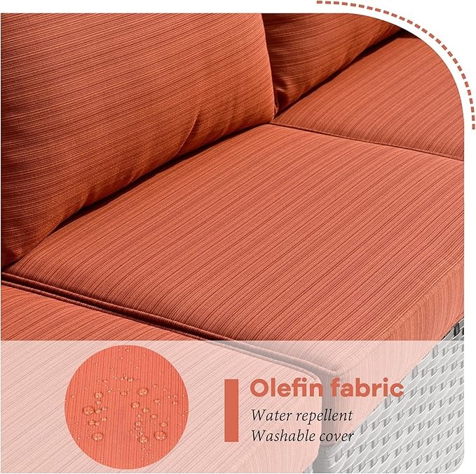 HOOOWOOO 10 Piece Patio Sectional Furniture Set with Swivel Rocking Chairs,Modern Wicker Outdoor Conversation Sofa Sets,Weather Resistant Modular L Shaped Outside Couch Set(Orange Red)