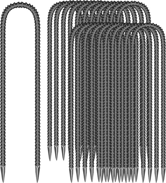 22 Pieces 12-Inch Garden Ground Stakes Galvanized Steel U Shape Hook Rebar Stake - Heavy Duty Anchors for Tents, Position Kits,Fences, and Trampolines