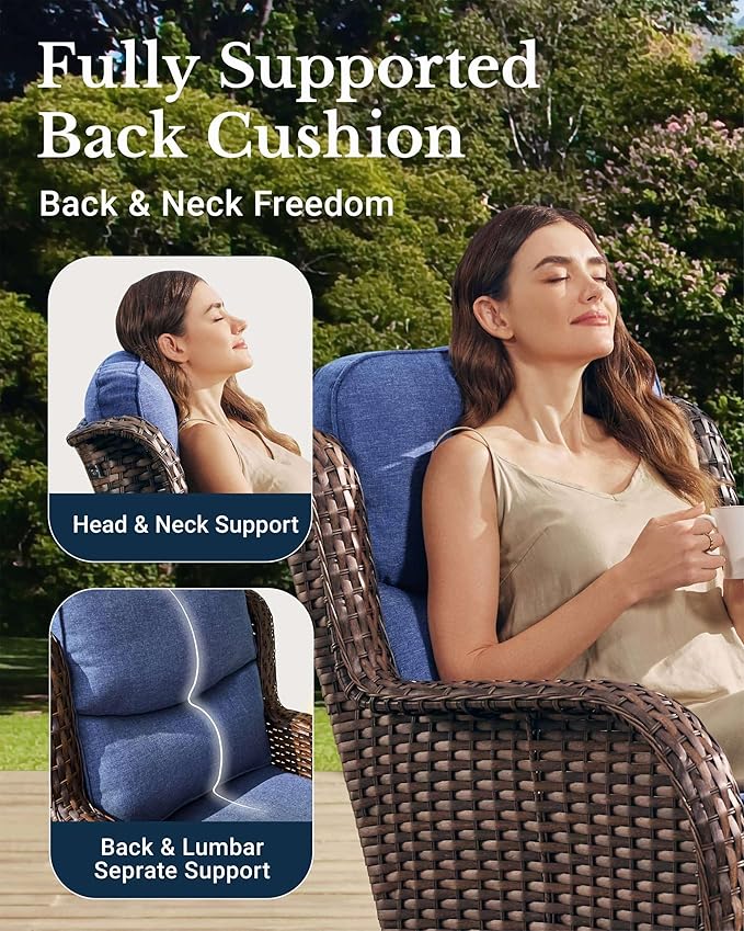 HILLGA Luxury Patio Furniture Set with 6-Inch Thick Cushions, High Back Outdoor Swivel Rocker Chairs and Patio Couch, 11-Piece All Weather Conversation Set for Porch Deck Pool Yard, Blue (V3)