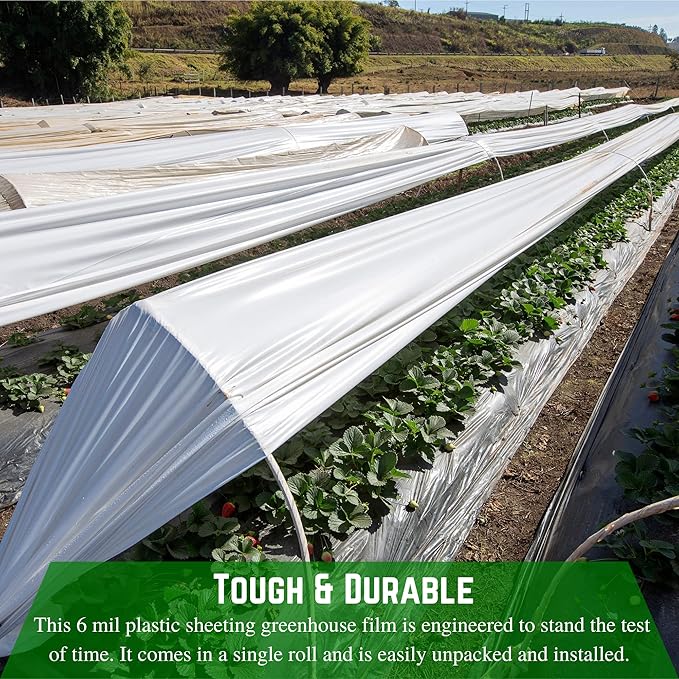 Farm Plastic Supply - White Greenhouse Plastic Sheeting - 6 mil - (25' x 125') - 4 Year UV Resistant Poly Greenhouse Film, 55% Light Transmission Hoop House Cover for Gardening, Agriculture