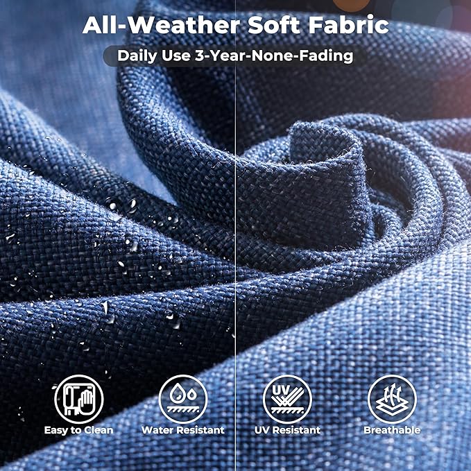 ovios 6 Pieces Patio Furniture Set, Outdoor Wicker Sectional Sofa with Glass Table Comfy Cushions, Modern Modular Deep Seat Couch Rattan Conversation Set, Denim Blue