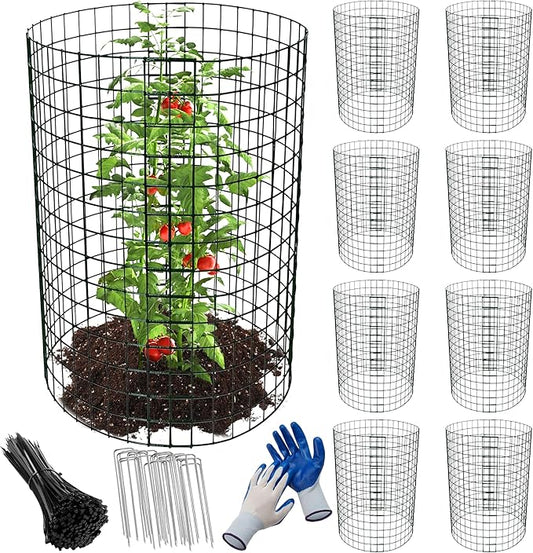 8pcs Plant Protectors from Animals, 20"x 12" Wire Plant Protector, Wire Cages for Plants with Stakes and Cable Ties, Metal Plant Cages for Plants, Vegetables, Flowers