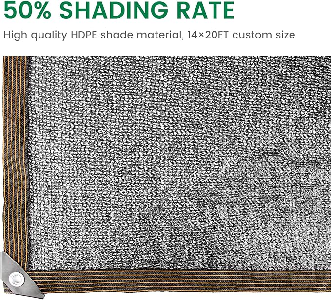50% 14 X 20 FT Black Shade Cloth, Outdoor Woven Sun Shade with Grommets, Durable Breathable Netting Shading Antifreezing for Patio, Garden, DIY Home, Plants Cover, Greenhouse, Dog Kennel