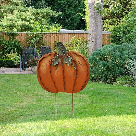 Metal Pumpkin Garden Stakes - Autumn Decorative Yard Signs - Indoor Outdoor Plant Flower Stake Fall Lawn Ornaments Pumpkin Decoration for Harvest Halloween (17.5"-A)