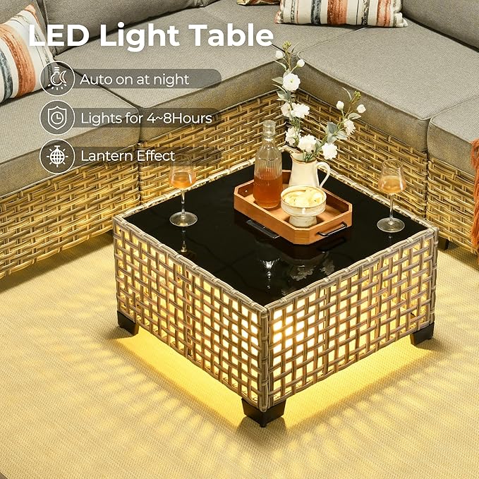 HOOOWOOO Outdoor Sectional Patio Furniture Set with Fire Pit Table,13 Pieces Wicker Conversation Sets L Shaped Couch,Extra Deep Out Door Sofa Outside Furniture with Swivel Chairs,Charcoal Gray